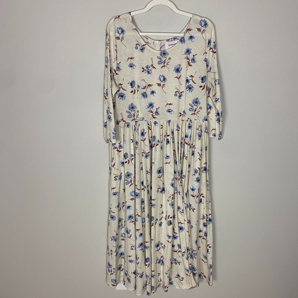 Jessakae Floral Dress XXL Cottagecore Prairie Long Sleeves Beige Pockets